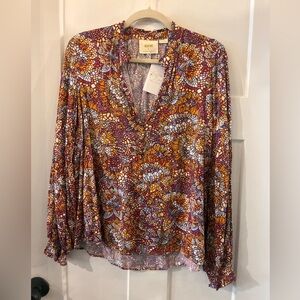 Anthropologie Purple and Orange Floral Blouse